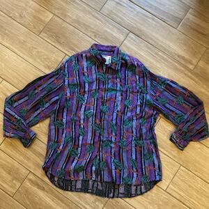 Vintage Purple Rare Viva il Mondo Button Long Sleeve Rayon Shirt Men’s Large
